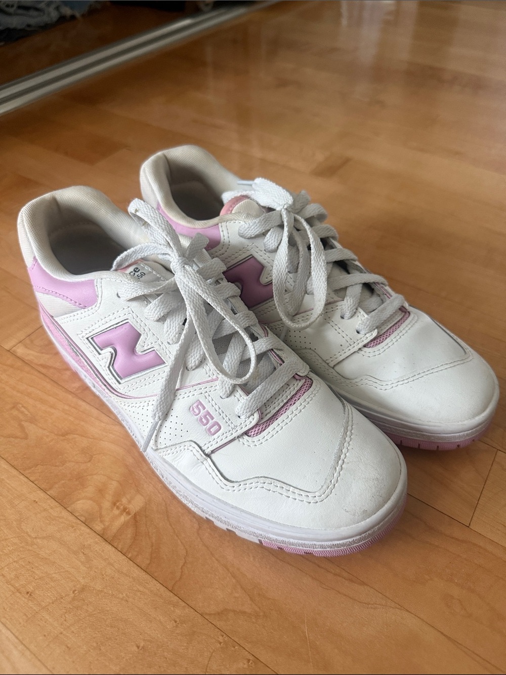 New Balance White and Pink 550 womens Sneakers